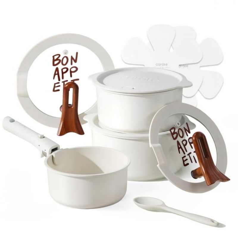 ihocon: Carote 11 Pcs Ceramic Nonstick Saucepan Set with Lids 可拆卸手柄陶瓷不沾锅组