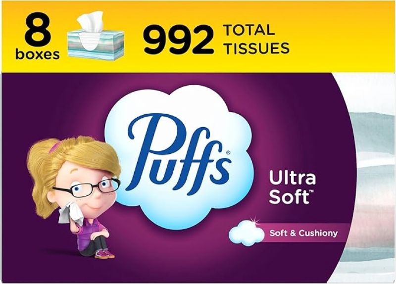 ihocon: Puffs Ultra Soft Non-Lotion Facial Tissue, 8 Family Boxes, 124 Facial Tissues per Box 超柔面纸家庭装8盒