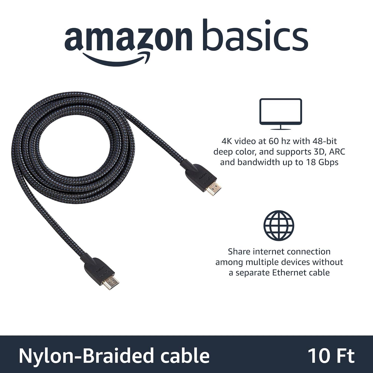 【折後僅$2.96】Amazon Basics 10英尺4K HDMI 2.0線 黑藍編織款