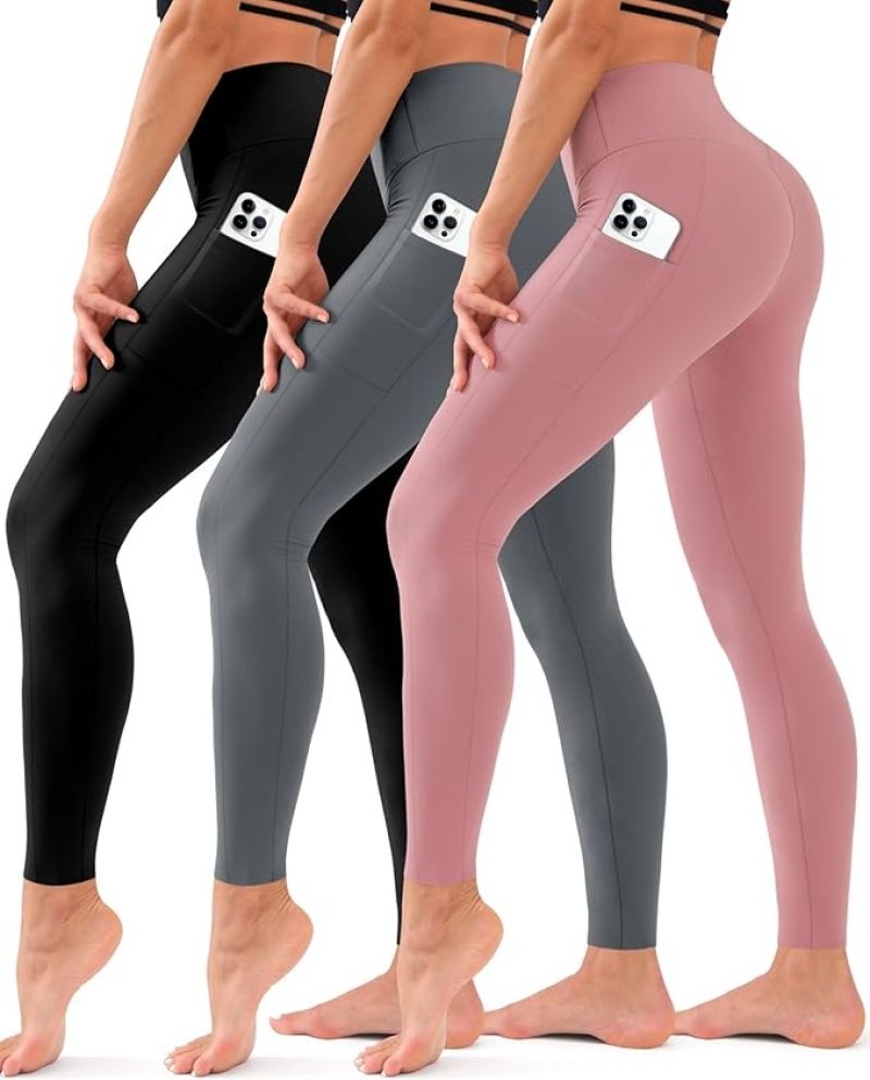 ihocon: Hmuuo 3 Pack Leggings for Women High Waisted Tummy Control  女士高腰收腹瑜伽裤3条