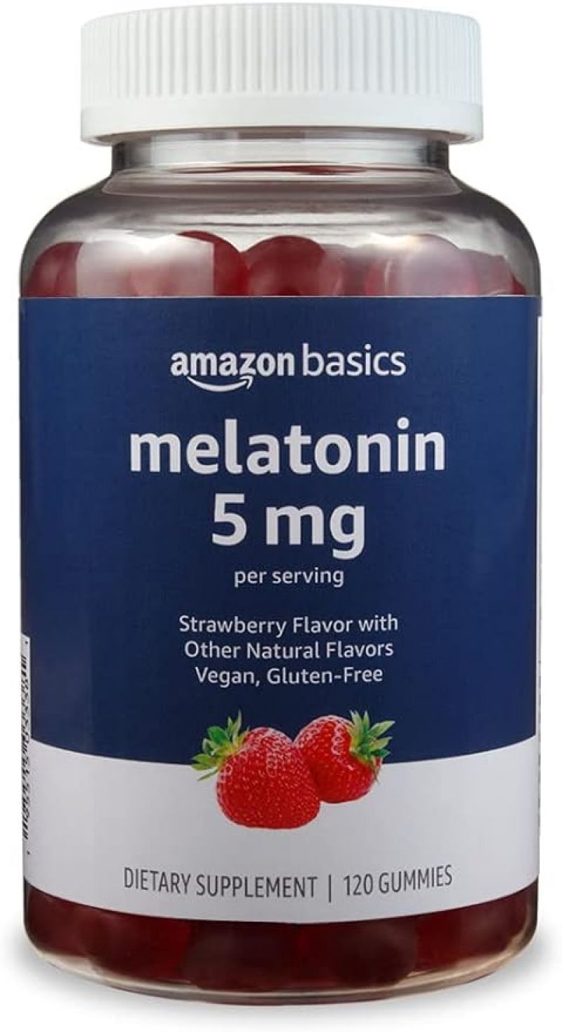 ihocon: [Amazon自家品牌]Amazon Basics Melatonin Strawberry Flavor, 5mg 褪黑激素软糖 120粒