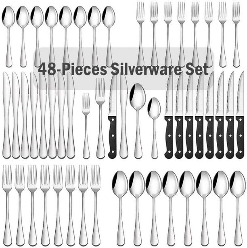ihocon: Kosbon 48-Pieces Silverware Set Stainless Steel Flatware Cutlery Utensil Set Spoons 刀叉汤匙(8人份)