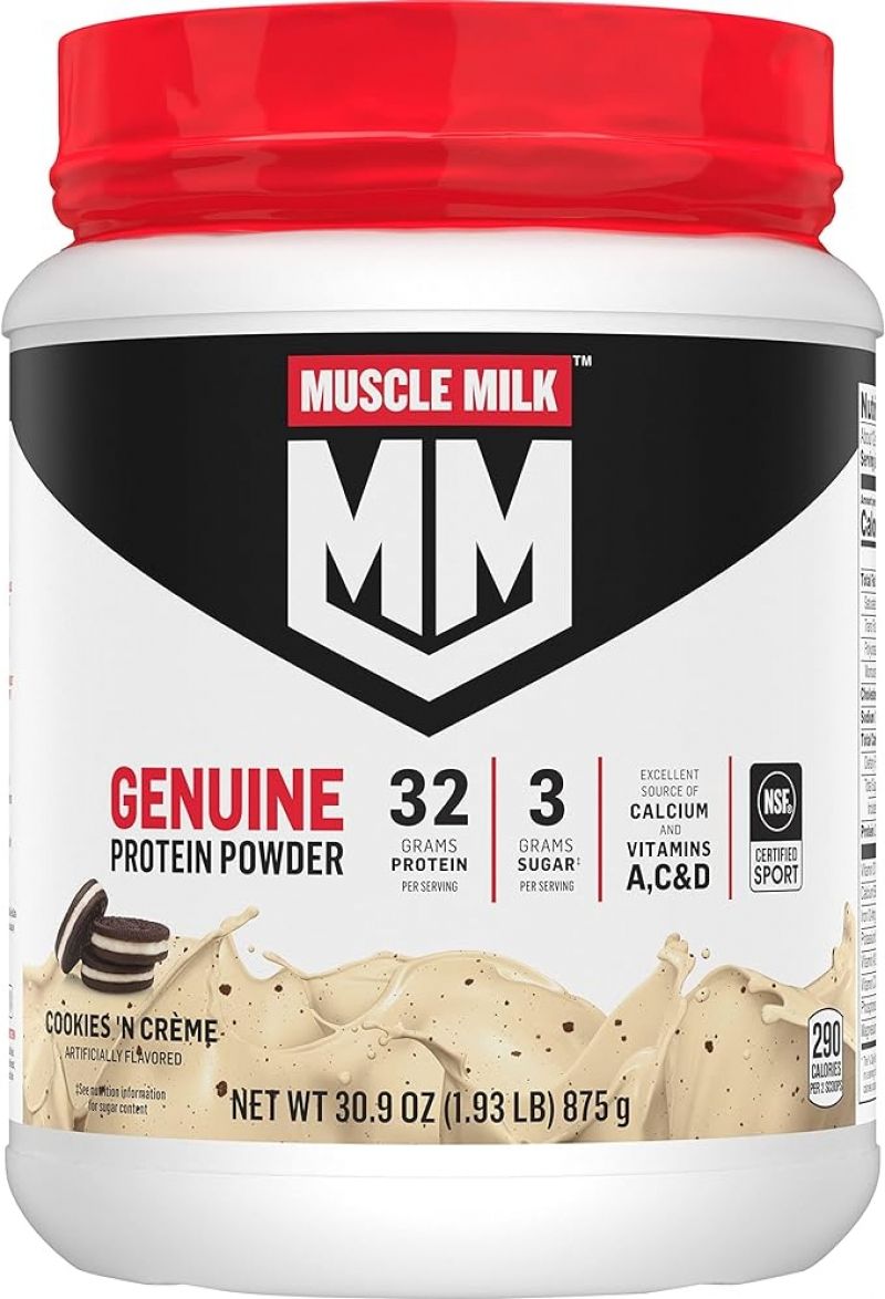 ihocon: Muscle Milk Genuine Protein Powder, Cookies 'N Crème, 1.93 Pounds, 12 Servings, 32g Protein, 3g Sugar, Calcium, Vitamins A, C & D, NSF Certified for Sport, Energizing Snack  蛋白粉 1.93磅