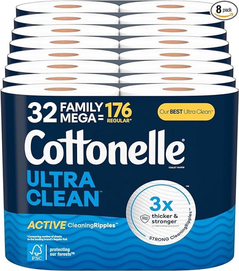 ihocon: [32卷等于176卷的份量] Cottonelle Ultra Clean Toilet Paper with Active CleaningRipples Texture, 32 Family Mega Rolls 卫生纸