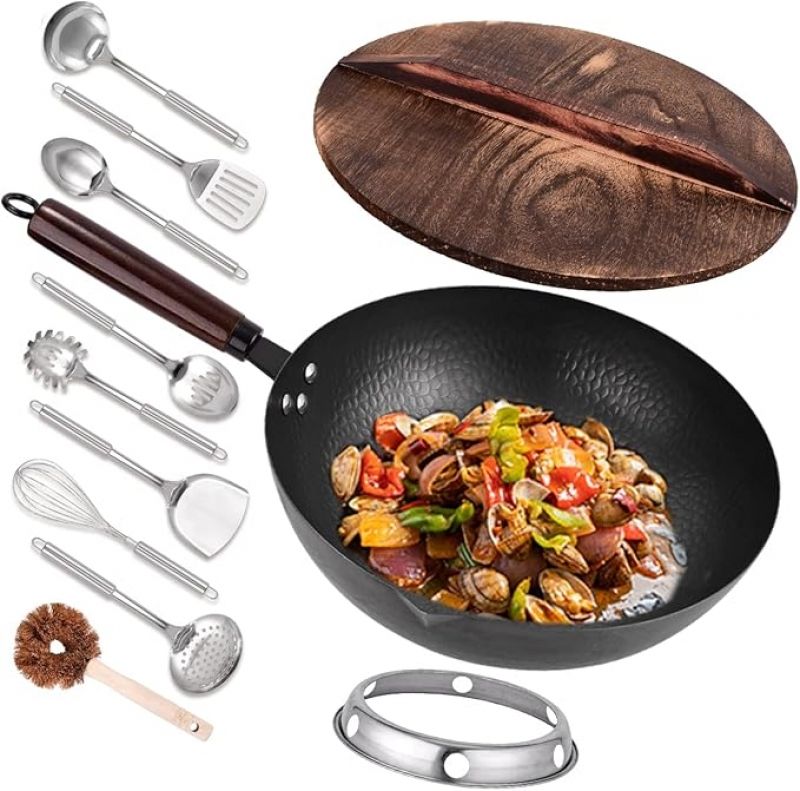 ihocon: Leidawn 12.8寸 Carbon Steel Wok-11-piece 碳钢炒锅