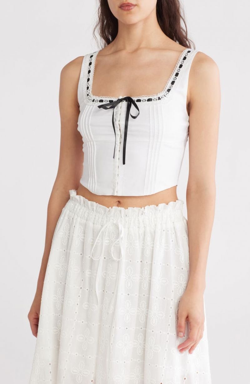 ihocon: Blu Pepper Front Tie Lace Corset Tank 女士蕾丝上衣-2色可选